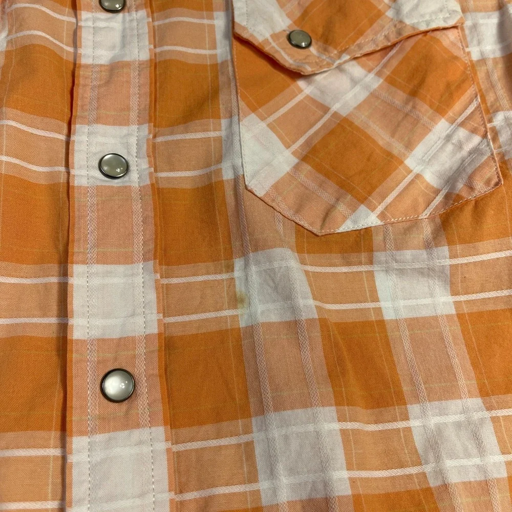 Polo Ralph Lauren Western Snap Shirt Boys Large 14-16 Orange White Plaid Cotton